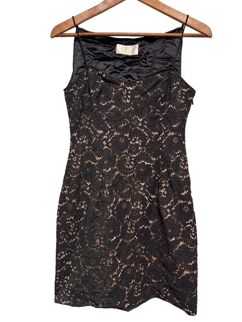 BADGLEY MISCHKA Silk Lace Slip Dress Nude Illusion Cocktail Summer Dress